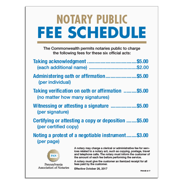 Pennsylvania Notary Fee Schedule